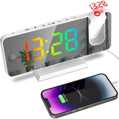 Afbeelding van BP® Digitale Wekker Met Projectie Projectiewekker Kinderwekker Projectieklok Snooze Functie &amp; Dubbel Alarm USB oplaadpoort Automatische Helderheidscontrole Wit/Spiegel