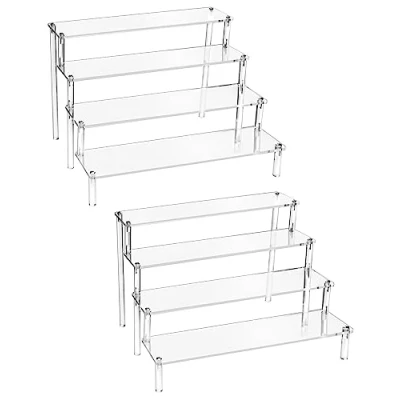 Afbeelding van QWORK® 2 stuks acryl display met 4 niveaus, transparant voor figuren, sieraden, cupcakes, lippenstift, nagellak, specerijen (30 x 26,5 20 cm)