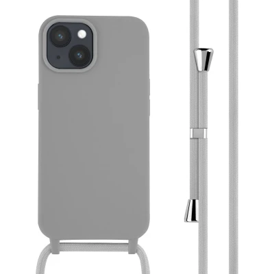 Afbeelding van iMoshion hoesje met koord Geschikt voor iPhone 15 Siliconen Lichtgrijs