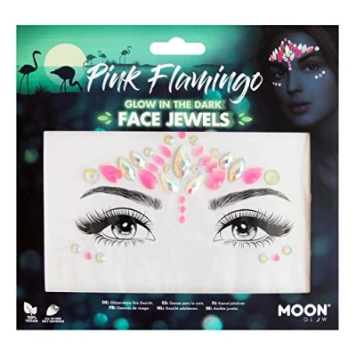 Afbeelding van Moon Creations Glow Pink Flamingo In The Dark Gezicht Diamanten Sticker Roze