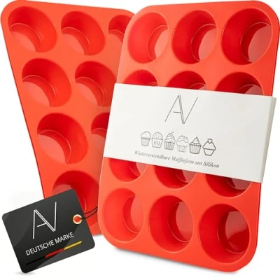 Afbeelding van Muffinplaat van siliconen voor 12 muffins, BPA vrij, anti aanbaklaag, muffinvorm, cupcake, bakplaat, brownies, bakvorm, muffinbakplaat, rood