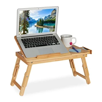 Afbeelding van Relaxdays laptoptafel bamboe verstelbaar inklapbare computer bedtafel schoottafel