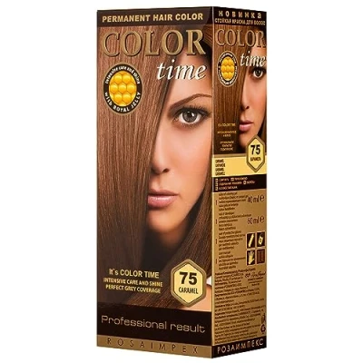 Afbeelding van Color Time Permanente Haarkleur Gel Verrijkt met Royal Jelly en Vitamine C Haarkleuring Kleur 75 Caramel 100 ML