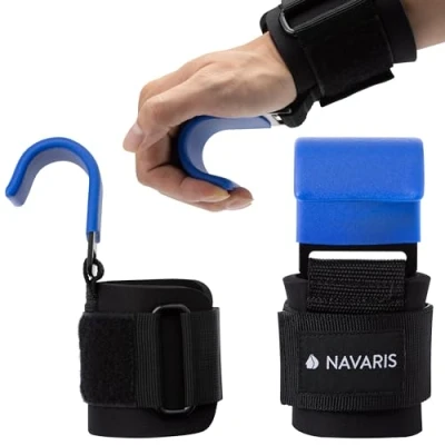 Afbeelding van Navaris lifting straps met haken 2x pols strap voor fitness en gewichtheffen Professionele polsbanden Blauw