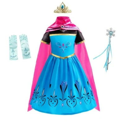 Afbeelding van Lito Angels Kostuum ijskoningin boodschappenjurk prinses met cape en accessoires voor kinderen meisjes, maat 18 24 maanden
