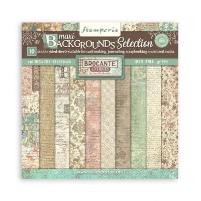 Afbeelding van Stamperia Papierblok voor scrapbooking, albums, kaarten, bullet journals, enz. Zuurvrij, dubbelzijdig, perfect knutselen en geschenken (max. antieke brocante achtergrond) (30,5 x 30,5 cm)