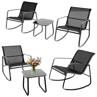 Afbeelding van TUINmeubelset 2 fauteuils ROCKING textileen stoelen GLAS tafel