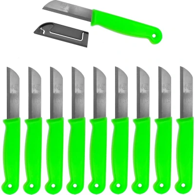 Afbeelding van Solingen Schilmesje RVS Glad 16 cm met &quot;Blade Cover&quot; Neon Groen 10 stuks