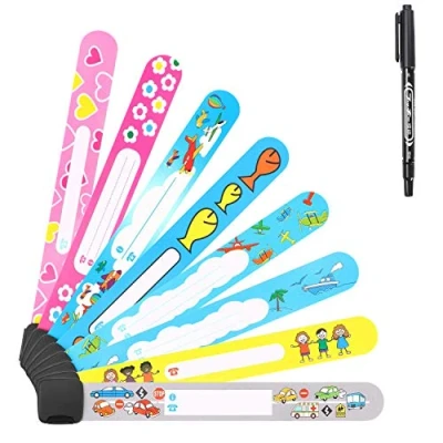Afbeelding van Vicloon Armband met veiligheidsherkenning + markering, 8 stuks noodarmband voor kinderen, anti verloren, herbruikbaar, waterdicht, baby&#039;s, peuters, meisjes en jongens