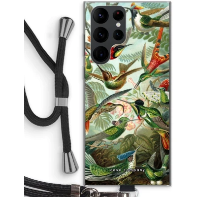 Afbeelding van Case Company® hoesje met Koord geschikt voor Samsung Galaxy S22 Ultra Haeckel Trochilidae Telefoonhoesje Zwart Bescherming aan alle Kanten en Over de Schermrand