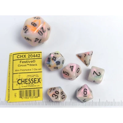 Afbeelding van Chessex Feestelijke Mini Polyhedral Circus/zwarte Dobbelsteen Set (7 stuks)