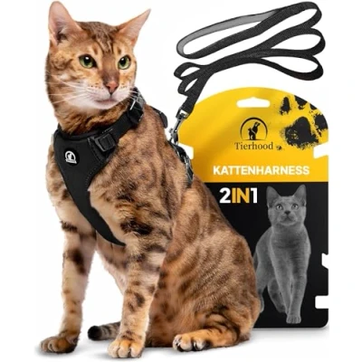 Afbeelding van Tierhood Kattentuigje, hoeft niet over het hoofd te worden gedaan, inclusief Lijn voor kleine katten harnas met riem kat (Grijs, S (22 27 cm) (31 41 cm))
