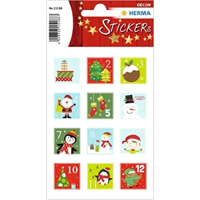 Afbeelding van HERMA 15188 kerststickers kinderen cijfers 1 24 (24 stickers, papier, glitter) kerstdecoratie zelfklevend voor Kerstmis, geschenken, doe het zelf, adventskalender