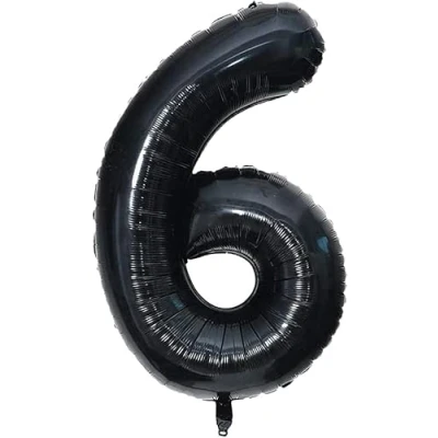 Afbeelding van ballon verjaardag 6 jaar zwart 101 cm cijfer decoratie feestdecoratie vliegt dankzij het helium