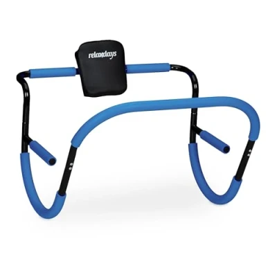 Afbeelding van Relaxdays buikspiertrainer 68,5x69x65 cm nekkussen AB trainer blauw zwart