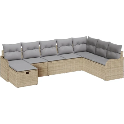 Afbeelding van vidaXL 8 delige Tuin Sofa Set met Kussens Beige Poly Rattan, 2 zits Rattan