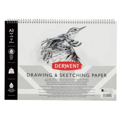 Afbeelding van Derwent Schetsboek A3, liggend formaat met harde achterkant, 30 vellen zuurvrij papier, spiraalbinding, professionele kwaliteit, 2300141