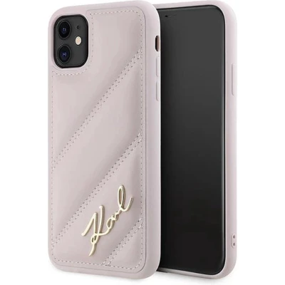 Afbeelding van Karl Lagerfeld Diagonal Quilted Script hoesje voor iPhone 11 / Xr roze