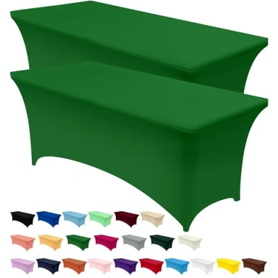 Afbeelding van Utopia Kitchen Spandex tafelkleden, pasvorm, wasbaar, strijkvrij, stretch, rechthoekig, voor patio, bruiloft, feest (smaragdgroen, 183 x 76 cm (l b h), 2 stuks