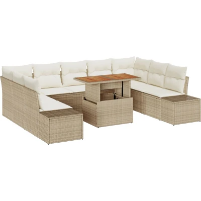 Afbeelding van vidaXL Tuinsofa Set van 10 Beige, Lichtbruin Rattan, Polyester, Staal