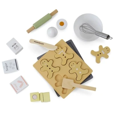 Afbeelding van Mamabrum Houten slabbetje voor de keuken, peperkoekset kinderen vanaf 3 jaar, keukenaccessoires, speelgoed, wiel, peperkoek, speelgoed jongens en meisjes