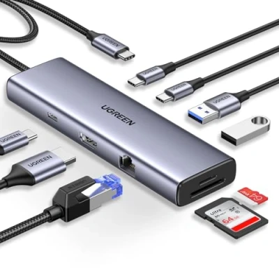 Afbeelding van UGREEN Revodok 9 in 1 hub USB C Ethernet HDMI 4K 60Hz PD 100W naar RJ45 adapter SD kaartlezer compatibel met iPhone 16 Plus Pro Max 15 MacBook iPad Air Steam Deck Galaxy S24