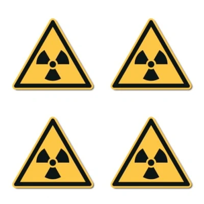 Afbeelding van Waarschuwing voor radioactieve stoffen of ioniserende straling: W003 DIN EN ISO 7010 / ASR A1.3 4 stuks stickers 7,5 cm