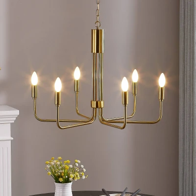Afbeelding van Lindby kroonluchter Elanova, messing, 6 lamps, Ø 70 cm, E14