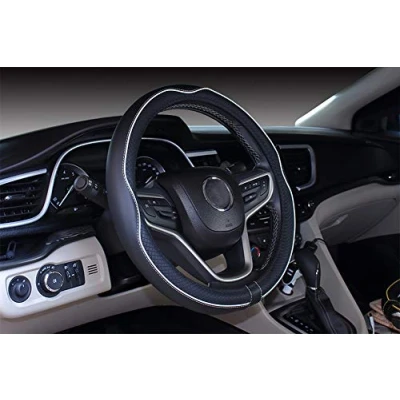 Afbeelding van ISTN Stuurhoes van microvezel, 38 cm, voor de meeste auto&#039;s (zwart en wit)