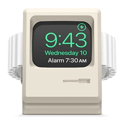Afbeelding van elago Opladerhouder W3, compatibel met Apple Watch Ultra2, Ultra, 9, 8, 7, 6, 5, 4, 3, 2, 1, SE [49 mm, 45 44 42 mm] klassiek monitordesign, nachttafelmodus (klassiek wit)