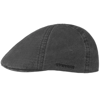 Afbeelding van Stetson Texas Organic Cotton platte pet voor heren, duurzame van biologisch katoen, met uv bescherming (40+), herenpet lente/zomer, klep, zwart.
