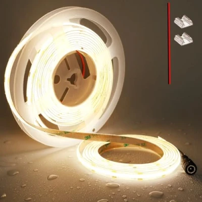 Afbeelding van TOPAI COB Ledstrip, 12 V, warmwit, voor buiten, waterdicht, IP65, 5 m, 3000 K, zelfklevend, op maat te snijden, CRI&gt; 90, 480 leds/m, hoge dichtheid, breedte 8 mm, keuken, kast, woondecoratie