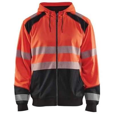 Image de Sweat zippé à capuche haute visibilité rouge fluorescent/noir
