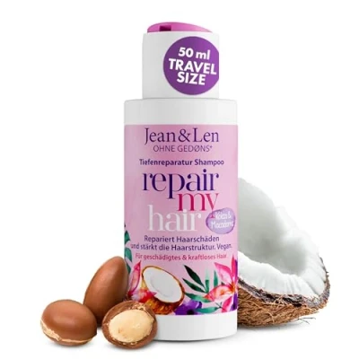 Afbeelding van Jean &amp; Len Philosophie Macadamia kokosolie reparatie shampoo voor beschadigd en futloos haar, 50 ml