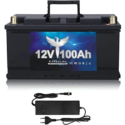 Afbeelding van 12 V 100 Ah LifePO4 batterij meer dan 4000 cycli, voor zonnestelsel, camper, boot, huishouden, zonne en campingkit, oplaadbare lithiumbatterij BMS bescherming (oplader inbegrepen)
