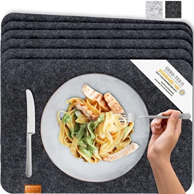 Afbeelding van Design placemat van vilt, merklabel echt leer, afwasbaar, onderlegger