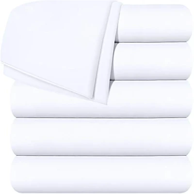 Afbeelding van Utopia Bedding Set van 6 platte lakens zachte geborstelde microvezel, krimp en kleurecht, onderhoudsvriendelijk (tweepersoonsbed, wit)