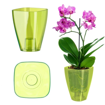 Afbeelding van KADAX Bloempot, orchideeënpot, eenvoudige bloempot voor orchidee, juveniel, madeliefje, keuken en woonkamer (diameter 12 cm, rechthoekig, groen)