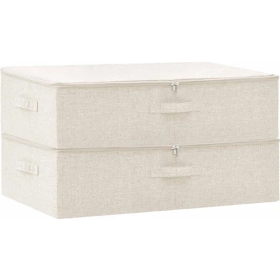 Afbeelding van Opbergboxen 2 st 70x40x18 cm stof crèmekleurig
