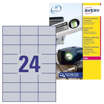 Image de Avery Polyester adhésif permanent argent mat 70 x 37 mm 480 étiquette(s) (20 feuille(s) 24) étiquettes nominatives