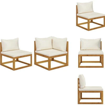 Afbeelding van Salontafel 68X68X29 Cm Massief Acaciahout 1 / crème Middenbank + hoekbank
