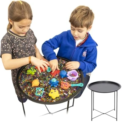 Afbeelding van Tuff dienblad met standaard voor kinderen, sensorisch zand en waterspelletjes, binnen buiten, sensory Play klaslokaal thuis,