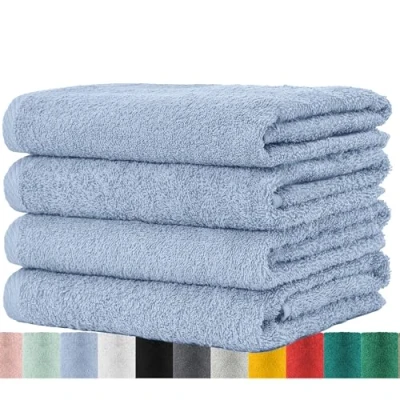 Afbeelding van BaSaTex Set van 4 badstof handdoeken 50 x 100 cm, 100% katoen, handdoeken, rookblauw