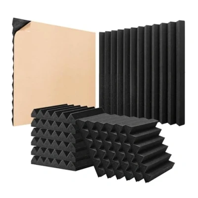 Afbeelding van VEVOR Acoustic Foam Panels, 24 stuks, 12 x 2 inch, zelfklevende hoge dichtheid, geluidsdichte wandpanelen, brandwerende akoestische panelen, geluidsabsorberende panelen voor studio wand en