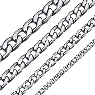 Afbeelding van ChainsHouse Halsketting, heren, 316L roestvrij staal, Cubaanse pantserketting, zilver/goud/zwart, breedte 5/9/12/15 mm, lengte 36/46/51/55/61/66/71/76 cm, sieraden, jongens, meisjes, cadeau, verjaardag