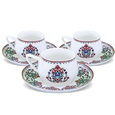 Image de KARACA Nakkas 6l Nakkash Lot de tasses à café turc pour 6 personnes, 12 90 ml, expresso et soucoupes, moka, ensemble en porcelaine,