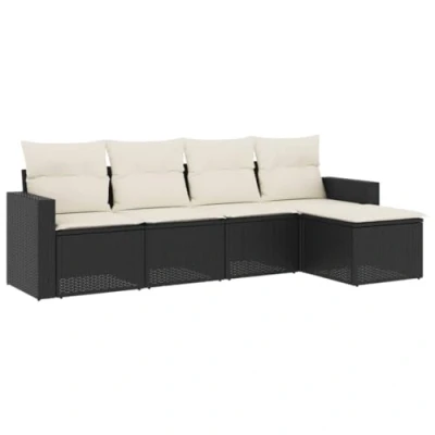 Afbeelding van 5 delige Loungeset met kussens poly rattan zwart