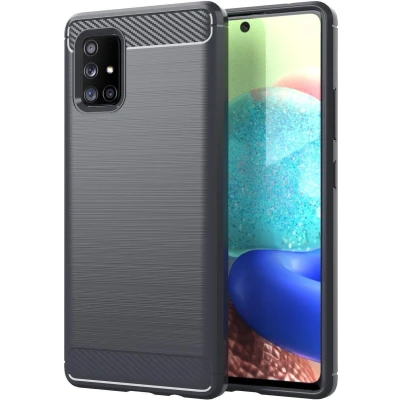 Afbeelding van Cadorabo Hoesje geschikt voor Samsung Galaxy A71 4G in BRUSHED GRIJS Beschermhoes van flexibel TPU siliconen roestvrij staal carbonvezel look Case Cover