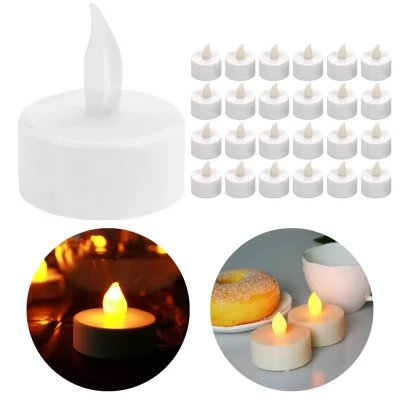 Afbeelding van Cheqo® Theelichtjes LED Theelichten 24 Stuks Waxinelichtjes Realistische Vlam Kaarsen Kaarsjes Theelicht ø3.8x4 Inclusief Batterijen