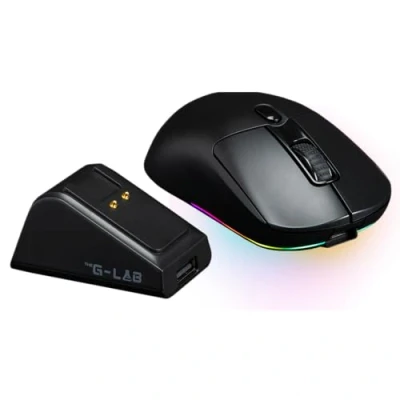 Afbeelding van The G Lab Kult Titanium Pro Draadloze gamingmuis met oplaadstation Bluetooth/USB 2.4/bekabelde muis drievoudige modus, lange batterijduur, RGB, 12.000 dpi, 100% aanpasbaar PC/PS4/PS5 New